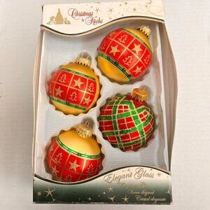 Decorated Christmas Holiday Balls by Krebs Hanging Holiday Decor Gold Green Red